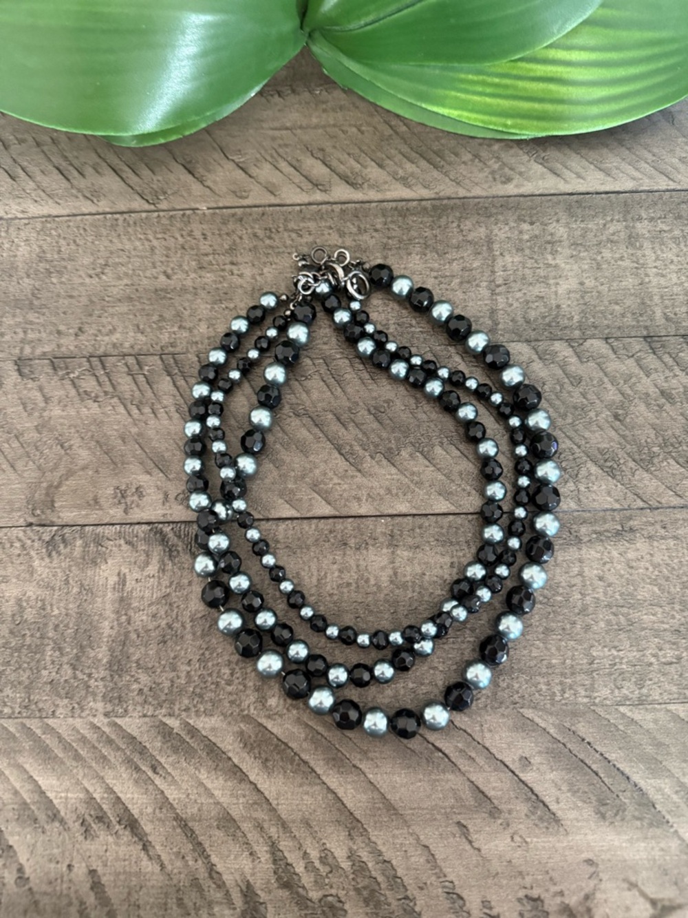Premier Designs Black and Silver Multi-Strand Beaded Necklace